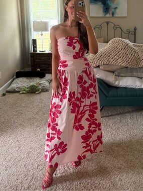Strapless pink floral dress size small worn once